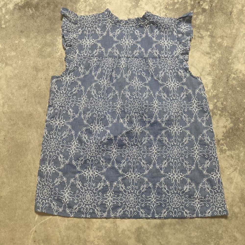 Ann Taylor Shirt Womens Size Small Blue‎ Chambray Ruffle Split Neck Shell - Picture 7 of 10